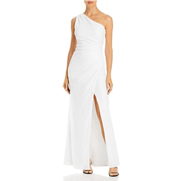 Aqua Dresses & Skirts - AQUA White Evening Gown Sequin One Shoulder Thigh Slit Long Formal Column Dress